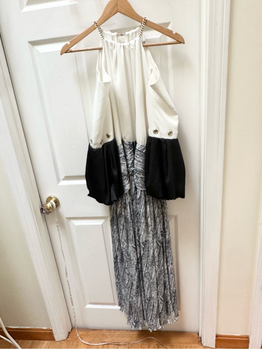 Self Portrait Black white rouched off shoulder maxi dress halter 8 bell sleeve